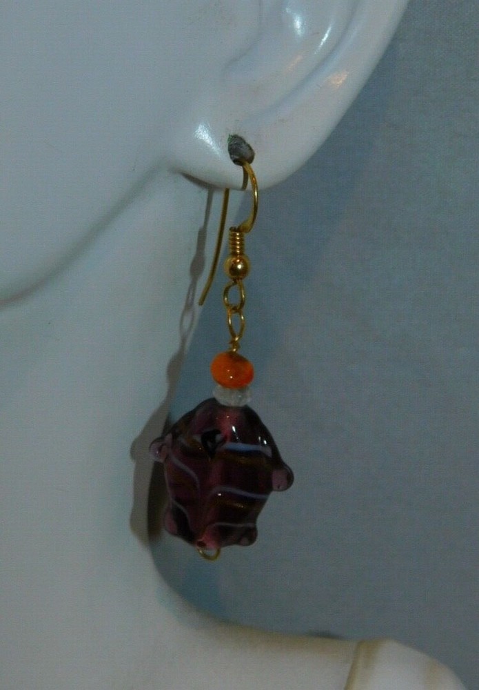 Art Glass Fish Dangle Hook Pierced Earrings 4e 114