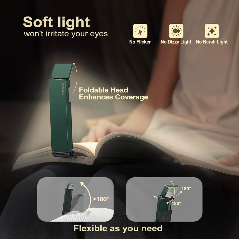Reading Light,USB Rechargeable Book Light for Reading in Bed,Foldable Clip-On LE