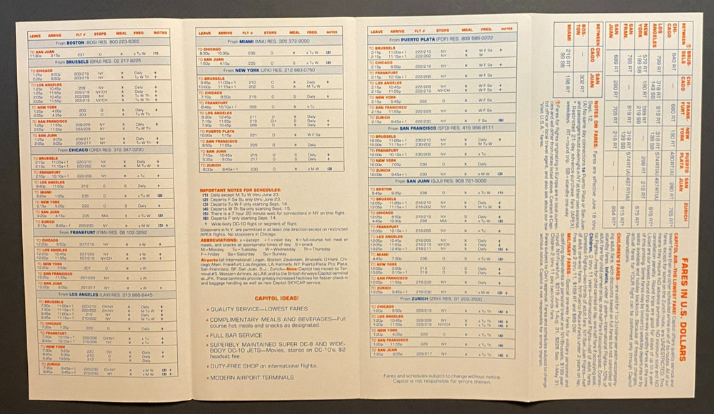 Capitol Air Timetable Effective June 17, 1982