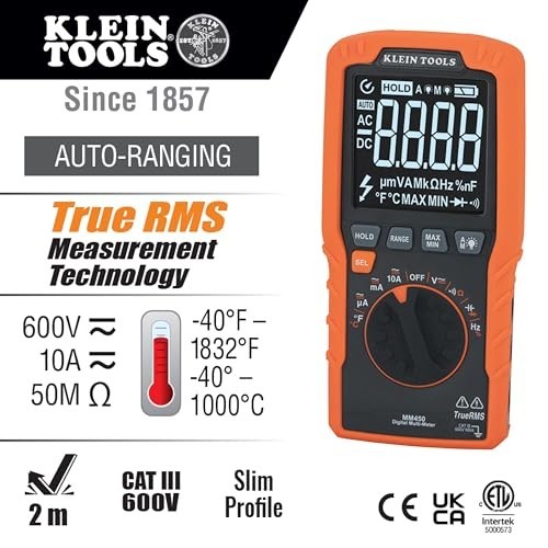 Digital Multimeter Auto Ranging TRMS 600V AC DC Voltage Current Resistance Tempe