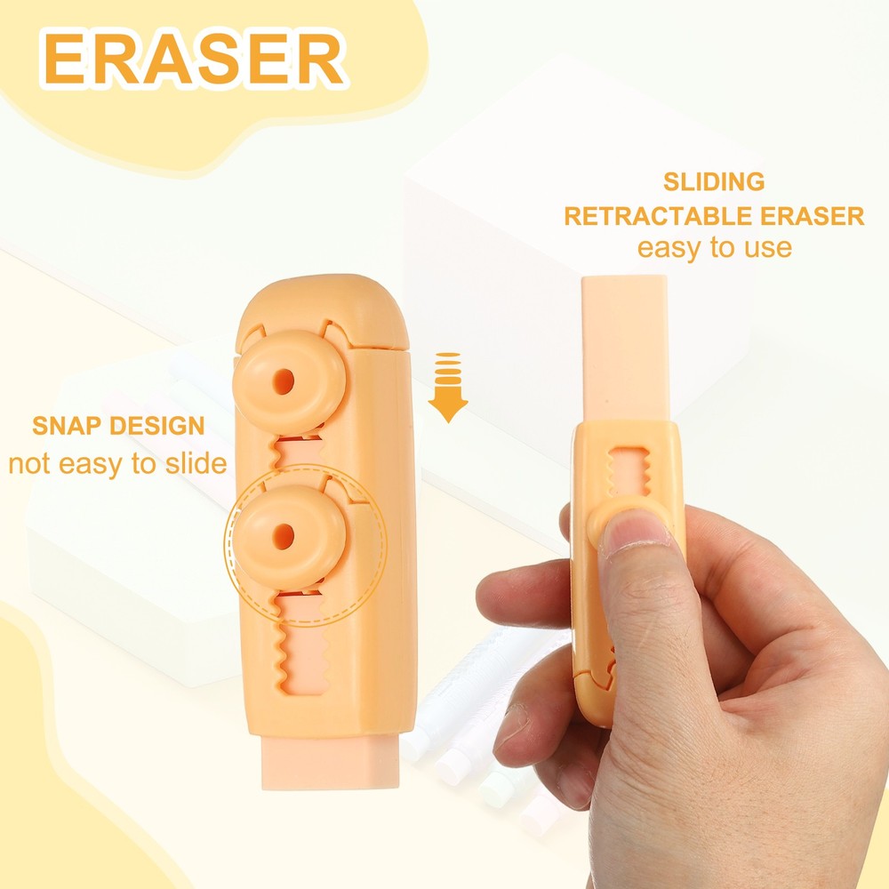 8 Pack Erasers, Pencil Erasers Large Eraser Push Pull Cute Soft, Orange