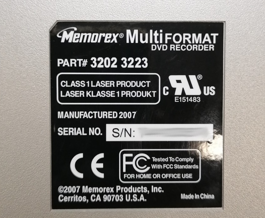 External Memorex Multi Format DVD Recorder With Lightscribe