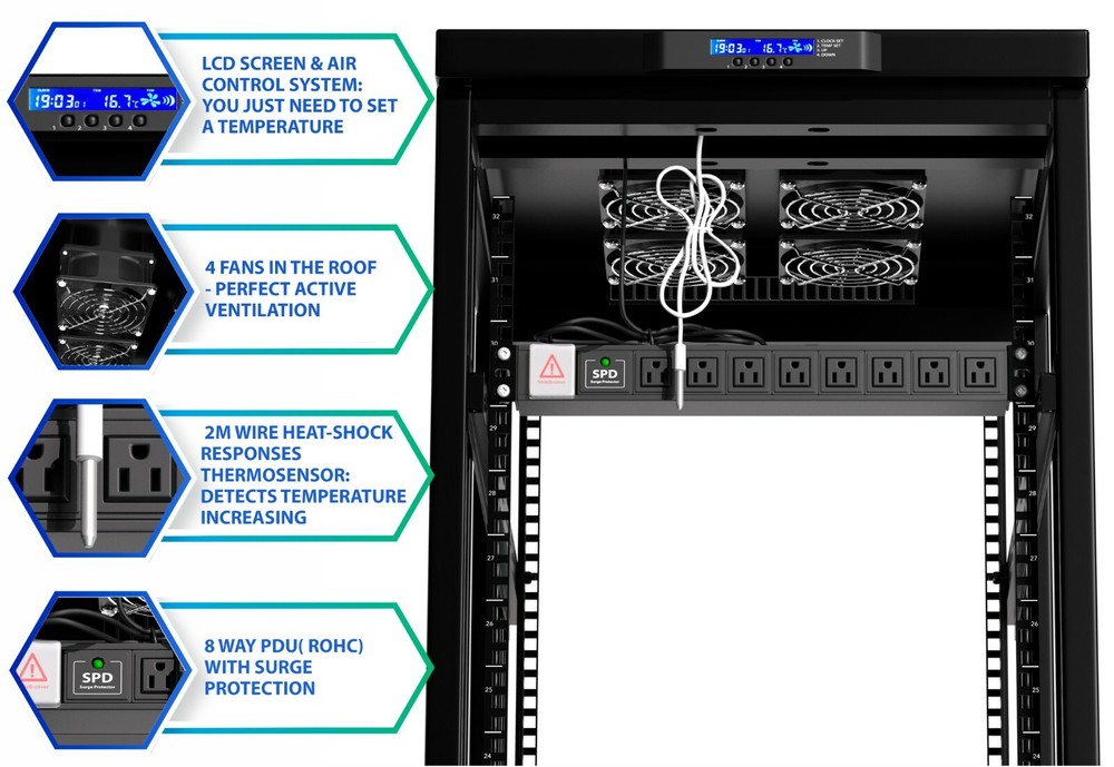 Server Rack 18U Network Cabinet 32" depth Data Server Cabinet - BONUS INCLUDED