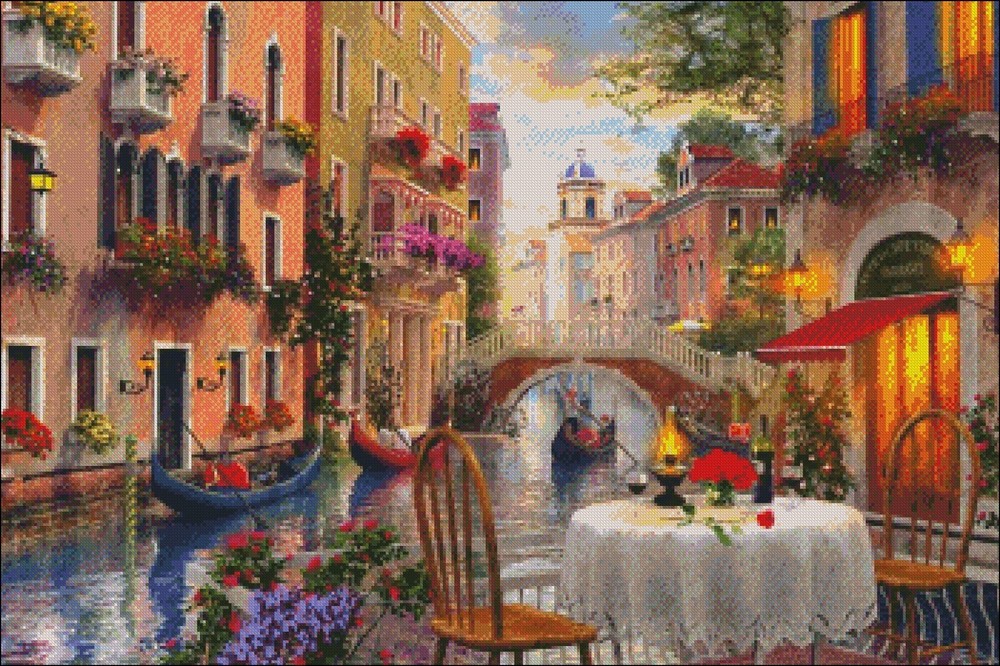 Venice Restaurant - Chart Counted Cross Stitch Patterns Needlework DIY DMC