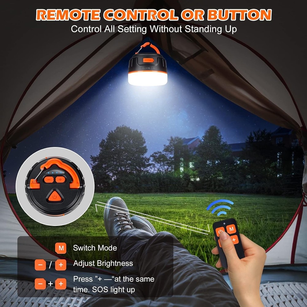 Sinvitron LED Camping Lantern Rechargeable with Remote 2 Pack, Black&Org