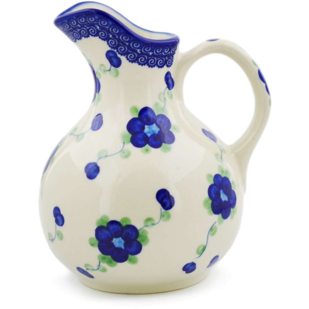 Polish Pottery Pitcher 5 Cup Blue Poppies