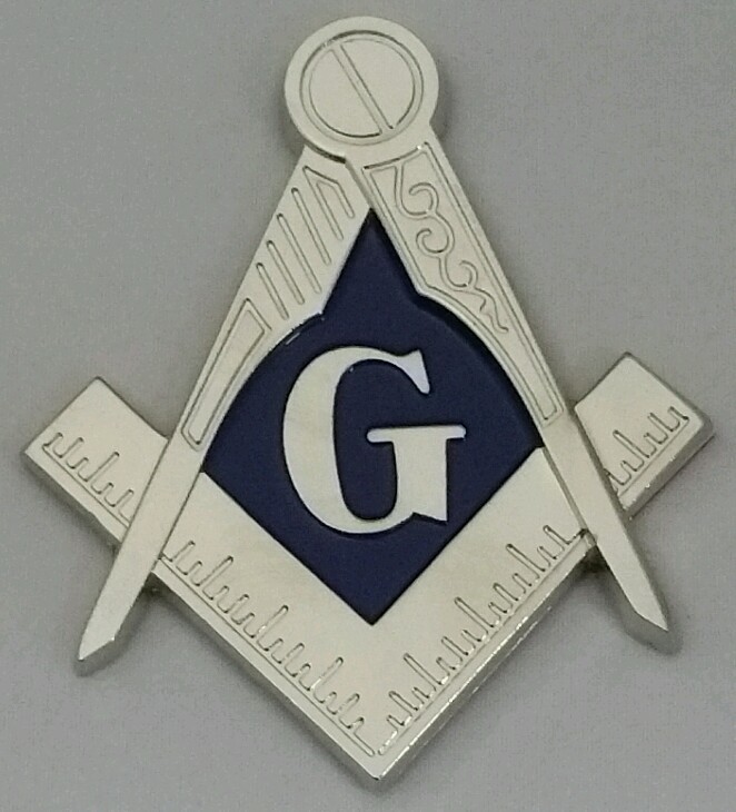 Masonic Square and Compass Car Emblem Silver & Blue Tone