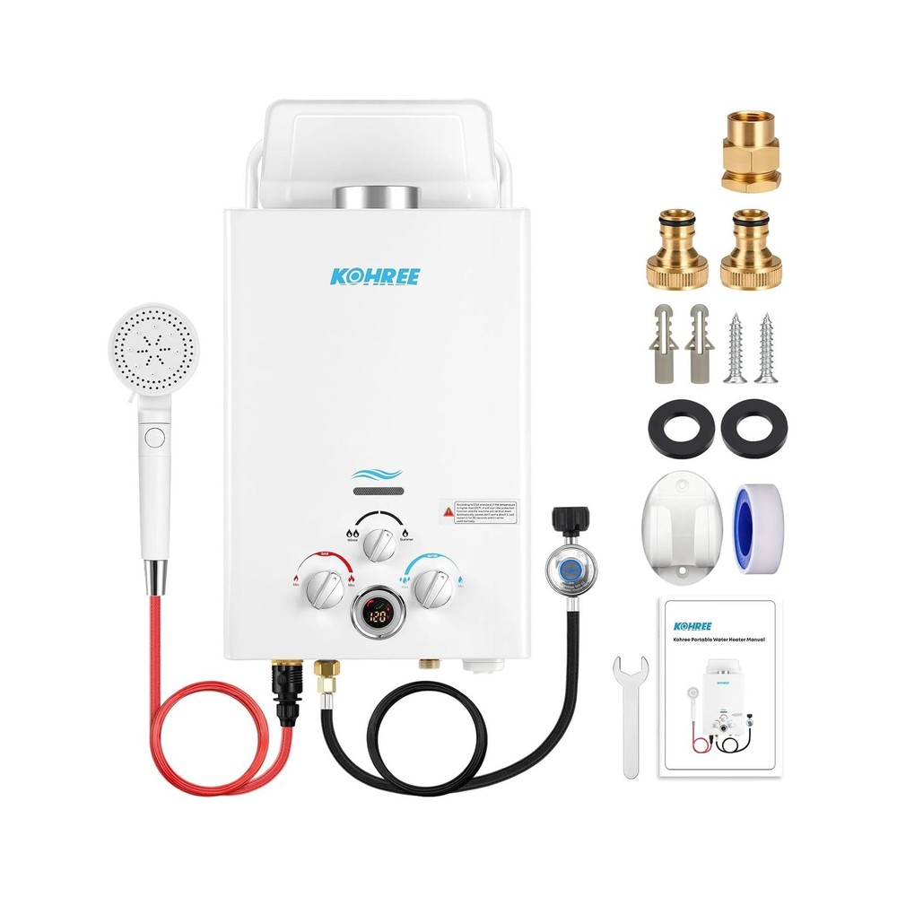 Kohree Tankless Water Heater Propane, 6L 1.58 GPM Portable Tankless Water Hea...