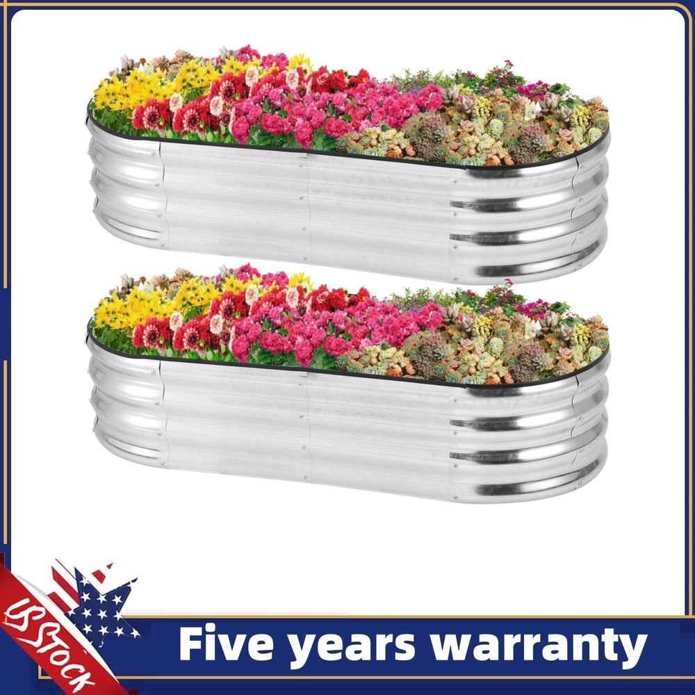 🔥4.5×2×1ft 2pcs Silver Raised Garden Bed Raised Planter Bed for Vegetables Flow