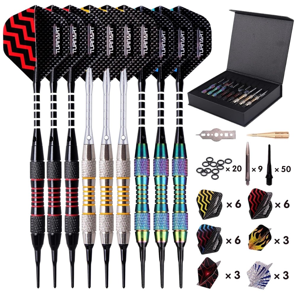 Professional Soft Tip Darts Set - 9 Pcs 18g with Accessories