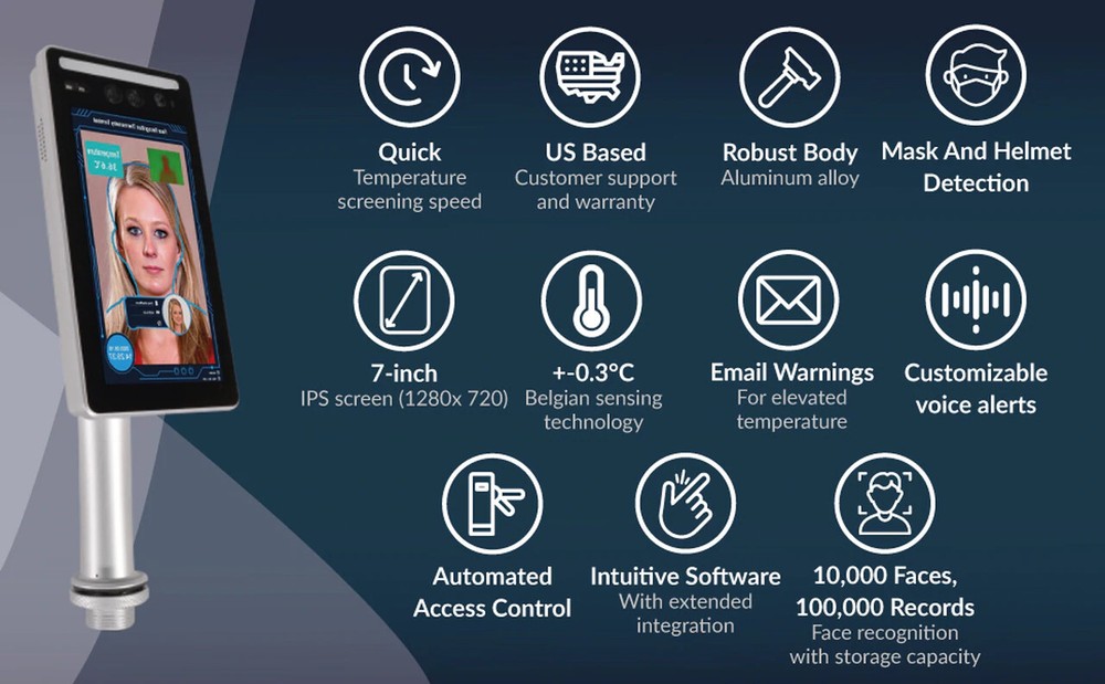 Temperature Screening Kiosk with Access Control & Face Recognition - No Stand