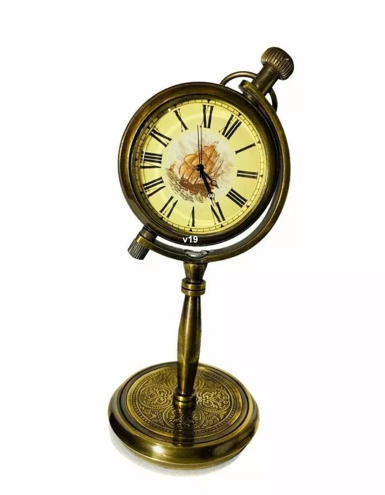 "Nautical Antique Brass Desk Clock – Maritime Ship Table Clock for Office Décor"