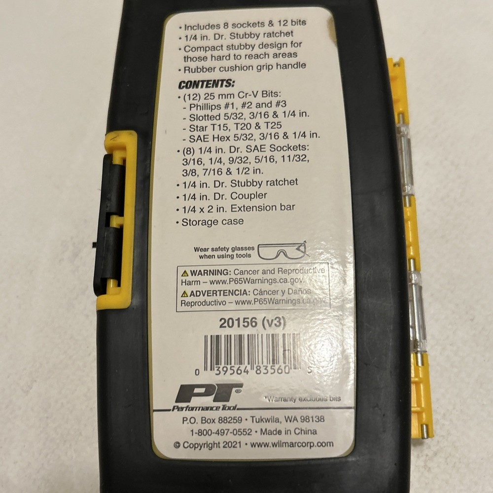 PERFORMANCE TOOL 23 PIECE BIT & SOCKET SET WILMAR 20156 SAE