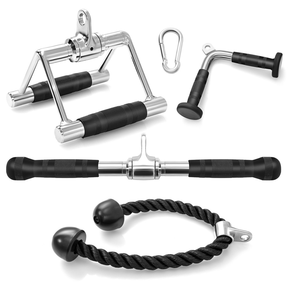4 PCS V-Shaped Cable Machine Attachment Set Press Down Bar Double D Handle