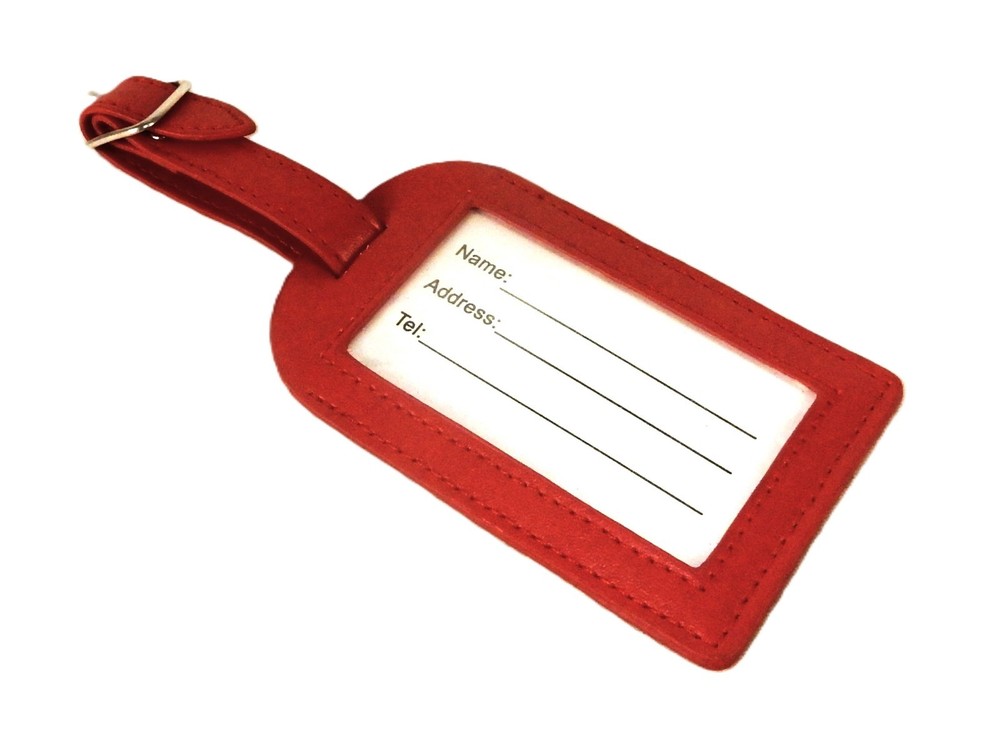 Red Luggage Tag, Faux Leather, 2.5"x4", ID Window, Buckle Strap, #TG2105