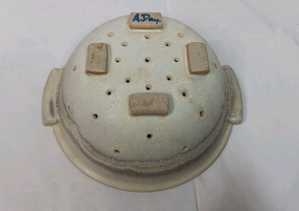 Studio Art Pottery Ceramic Bowl Colander Strainer Signed 8 Inch Diameter