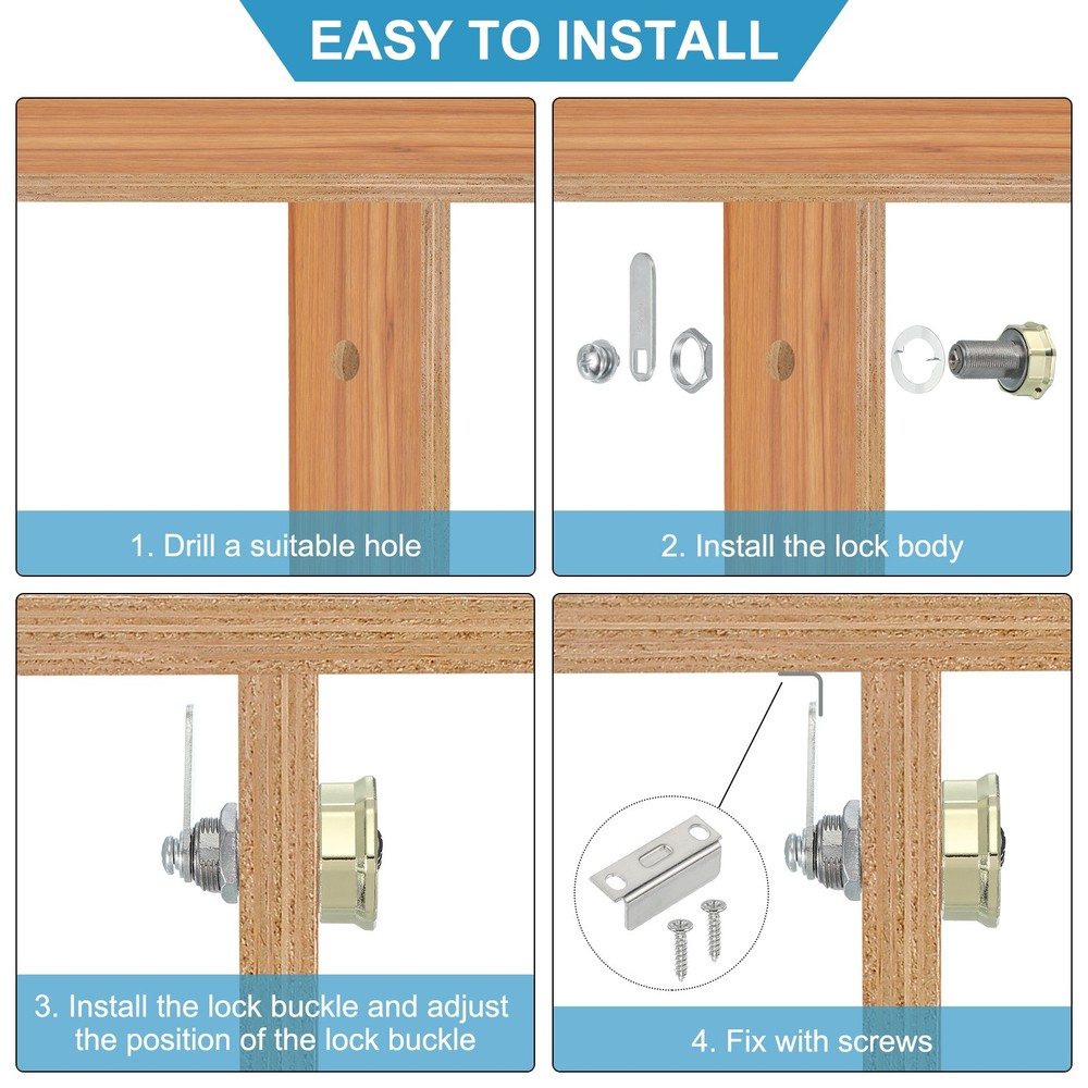 2Pcs 1-3/16" Combination Cabinet Cam Lock Cylinder Password Coded Lock Black