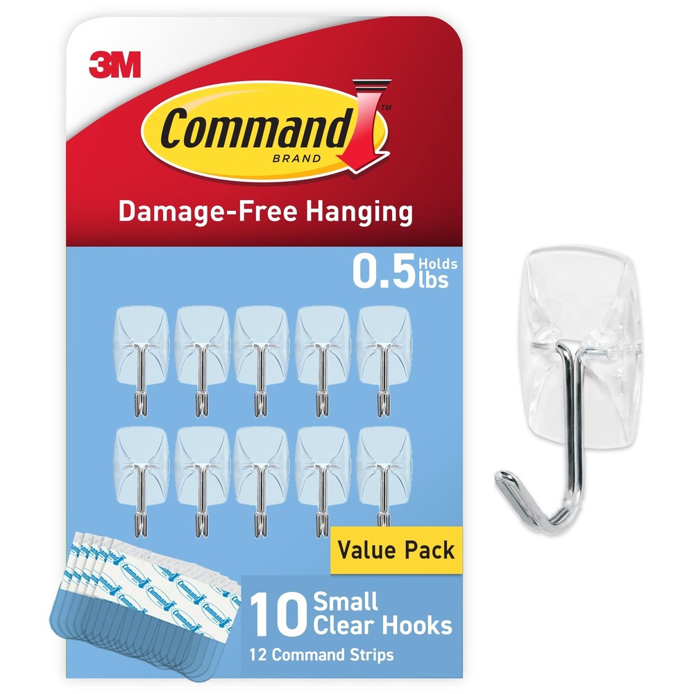 Command Small Clear Wire Toggle Hooks, 10 Wall Hooks and 12 1 Pack,