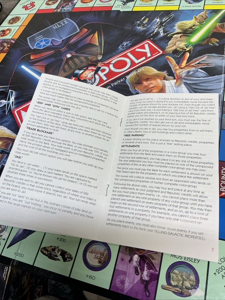 2005 Star Wars Monopoly Replacement Game Board And Instruction Book