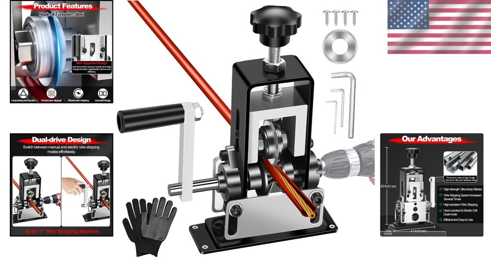 Dual-Drive Manual & Drill-Powered Wire Stripping Machine for Copper (0.06"-1")