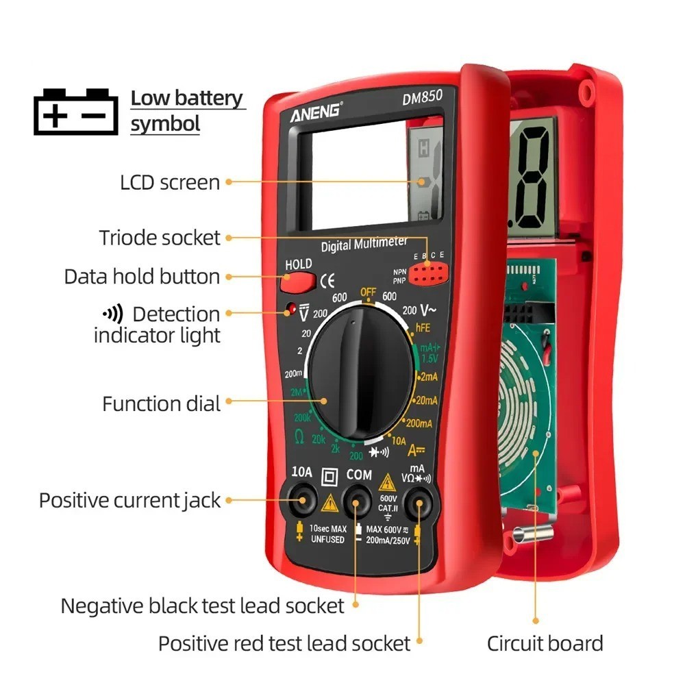 Digital Multimeter Voltmeter DM850 AC DC Ammeter Ohmmeter Volt Meter Tester Ohm