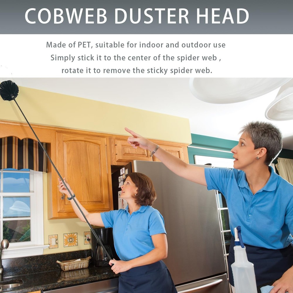 4 Pcs Microfiber Cobweb Duster with 100" Extension Pole,Bendable Ceiling Fan ...