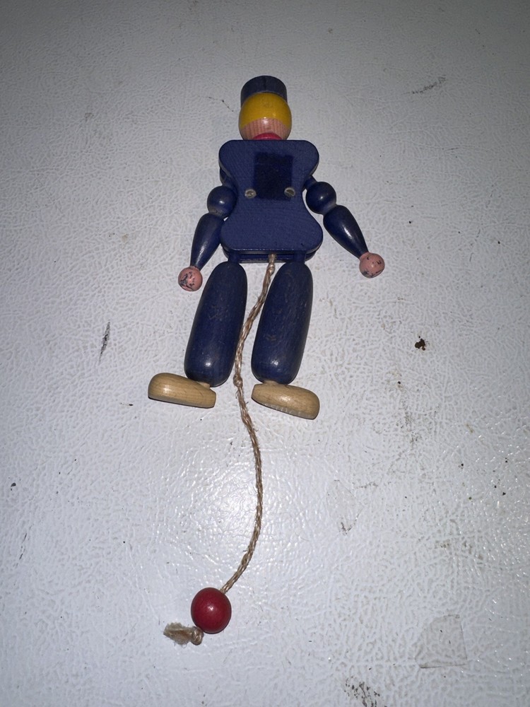 Vintage Austrian Wood Dancing Toy Pull String 8” Folk Art Ornament EUC