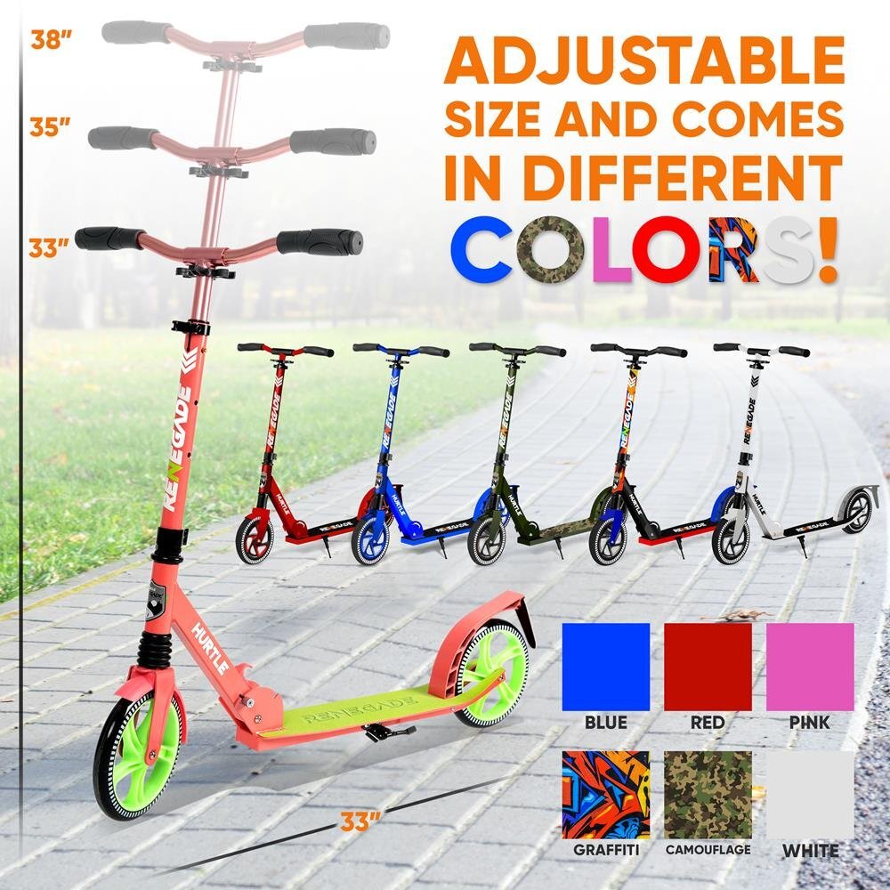 Hurtle Adjustable Lightweight and Foldable Kick Scooter High Impact Wheels Pink