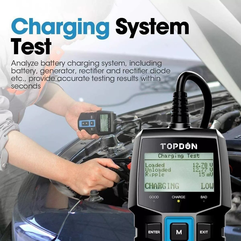 🔥TOPDON BT100 12V Battery Tester Charging Cranking System Analyzer 100-2000CCA