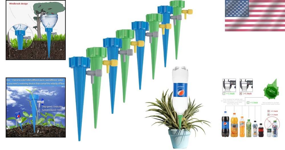 Self-Watering Plant Spikes with Adjustable Flow Control - 24 Pack for Garden