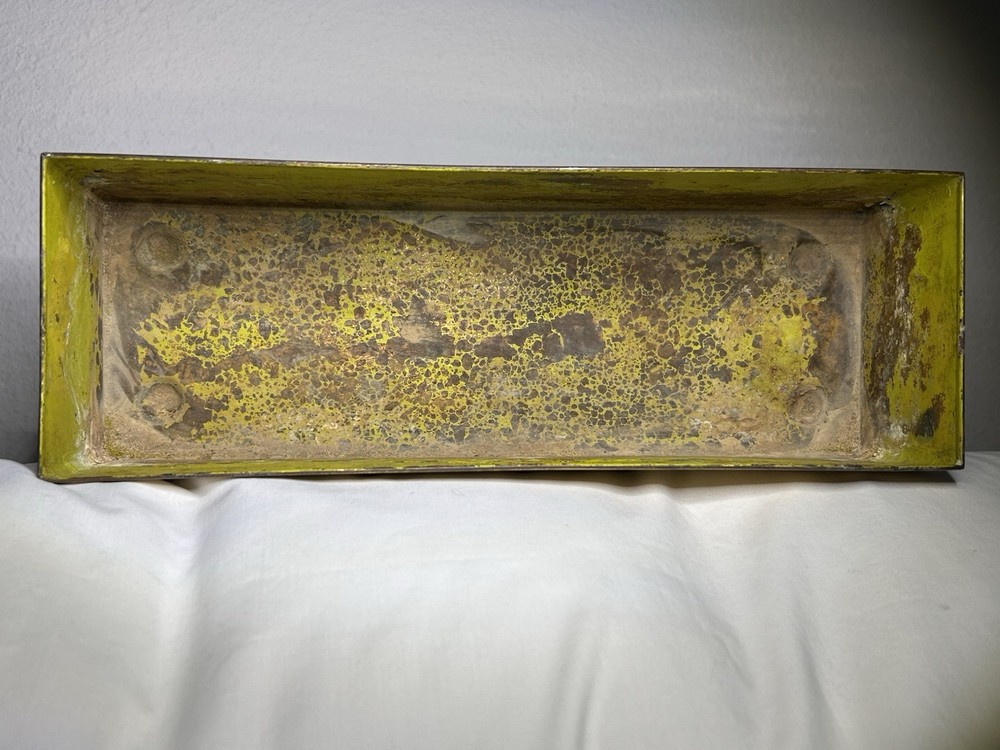 Vintage 12" Rectangular Brass Planter ~ Irving Schwartz "Contempora" Medallion