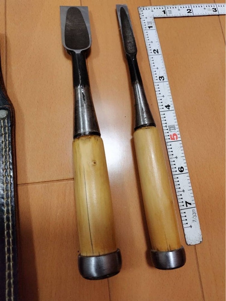 Vintage Japanese Chisel Set Tool 2 Pieces Miyanaga With Case