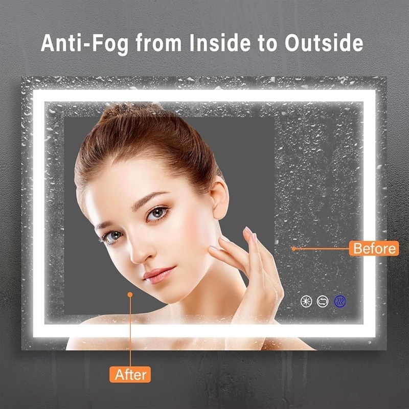 Dimmable Anti-Fog LED Bathroom Mirror W/ Waterproof Frame Touch Control Light US
