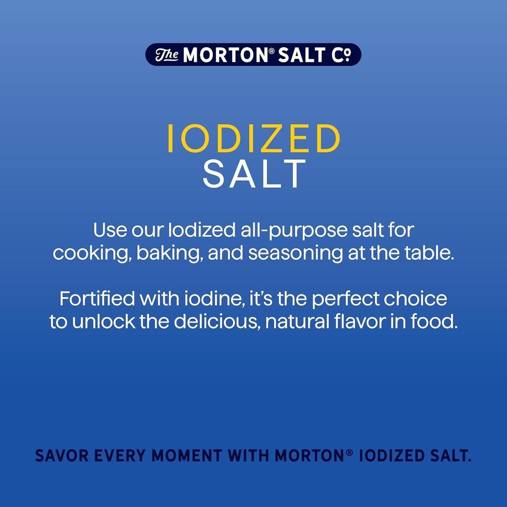 Iodized Salt 78 oz Total, All-Purpose, Caking Resistant with Easy Pour Spout