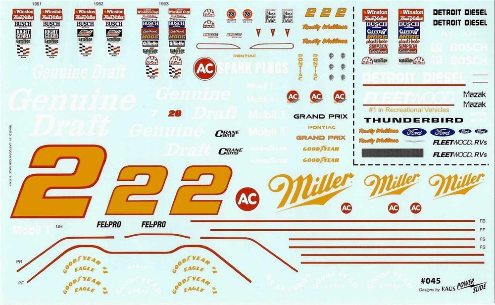 Powerslide 045 #2 Miller Genuine Draft 1991-92 Rusty Wallace Decal Nascar