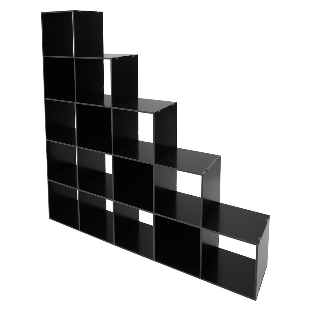 Ladder Cube Storage Bookcase, L-Shaped Corner Shelf, 15-Cube Organizer for Home