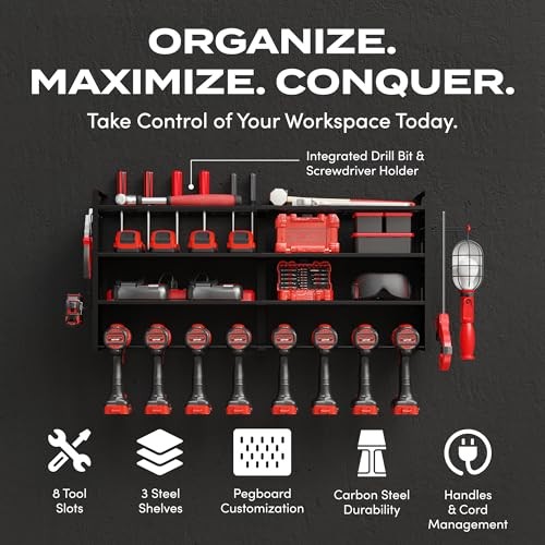 Power Tool Organizer Wall Mount - Power Tool Storage Rack with 3 Shelves, 8
