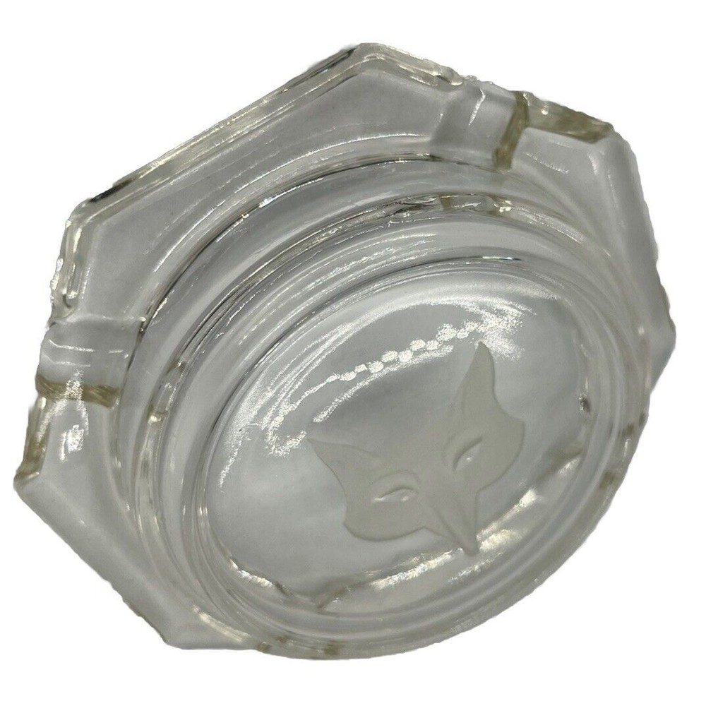Clear Glass Square Ashtray Etched Fox