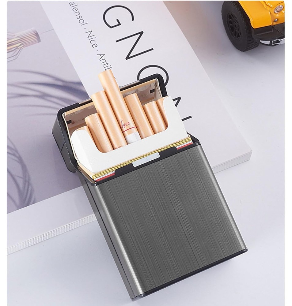 Cigarette Case Brushed Metal Cigarette Case with Magnetic Switch Flip Closure,20