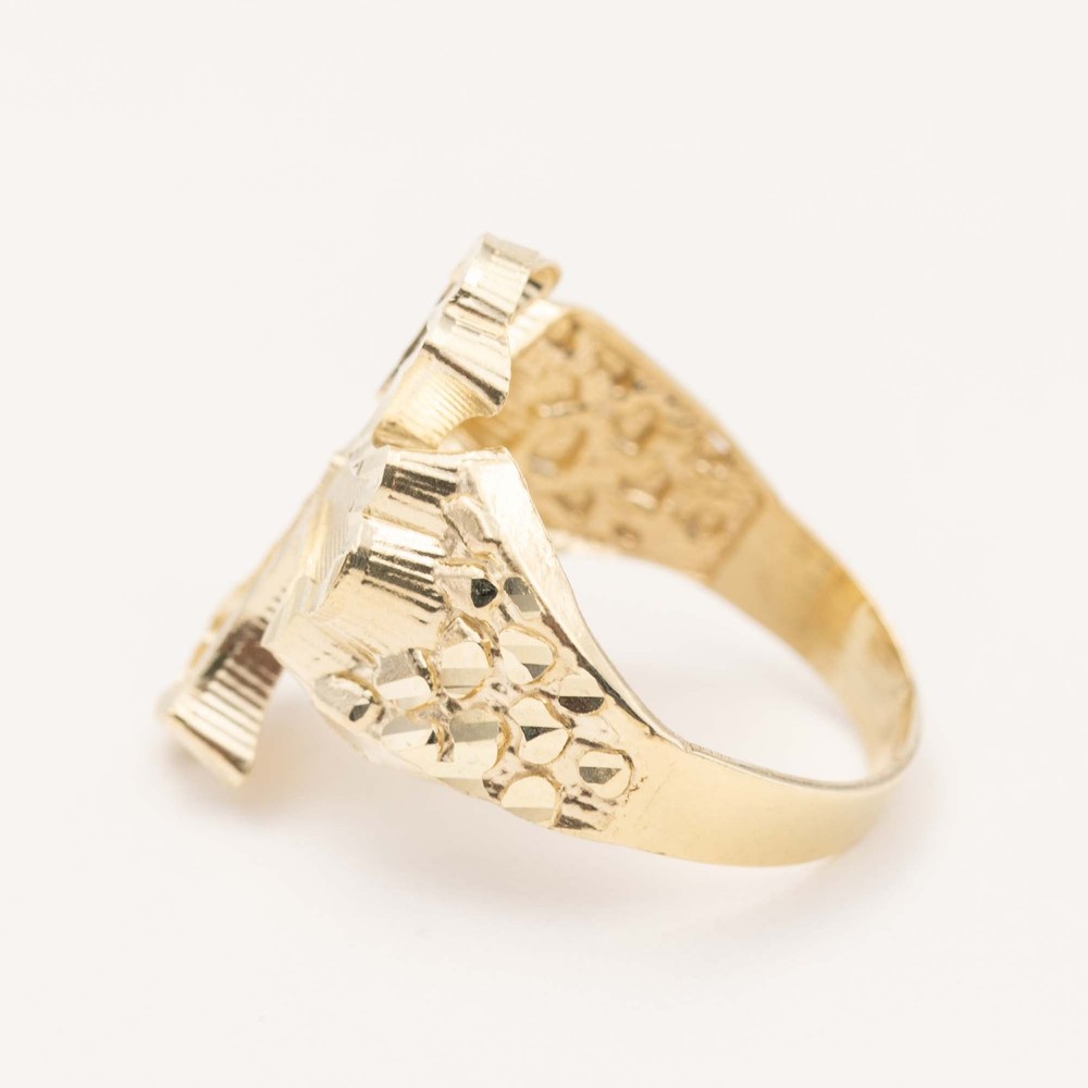 10K Gold Nugget Design Cross Ring Solid Yellow Gold All Sizes