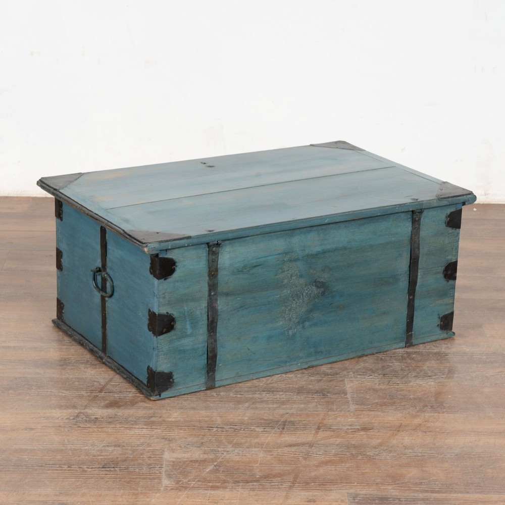 Original Blue Painted Flat Top Trunk dated 1858