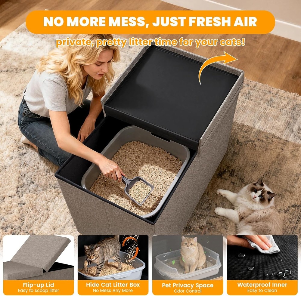 3-in-1 Cat Litter Box Enclosure W/ Odor Control Multi-Functional Hidden Litter