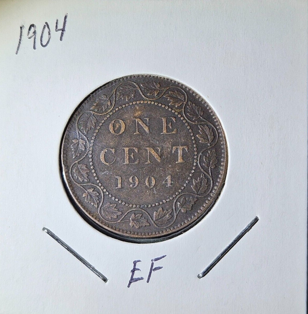 1904 Canada One Cent Queen Victoria Large Cent "EF"