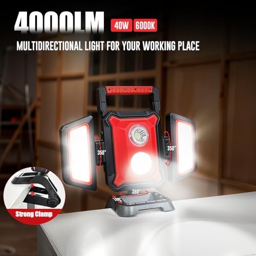 40W Rechargeable Work Light, 4000LM Magnetic Work Light, Foldable&360°