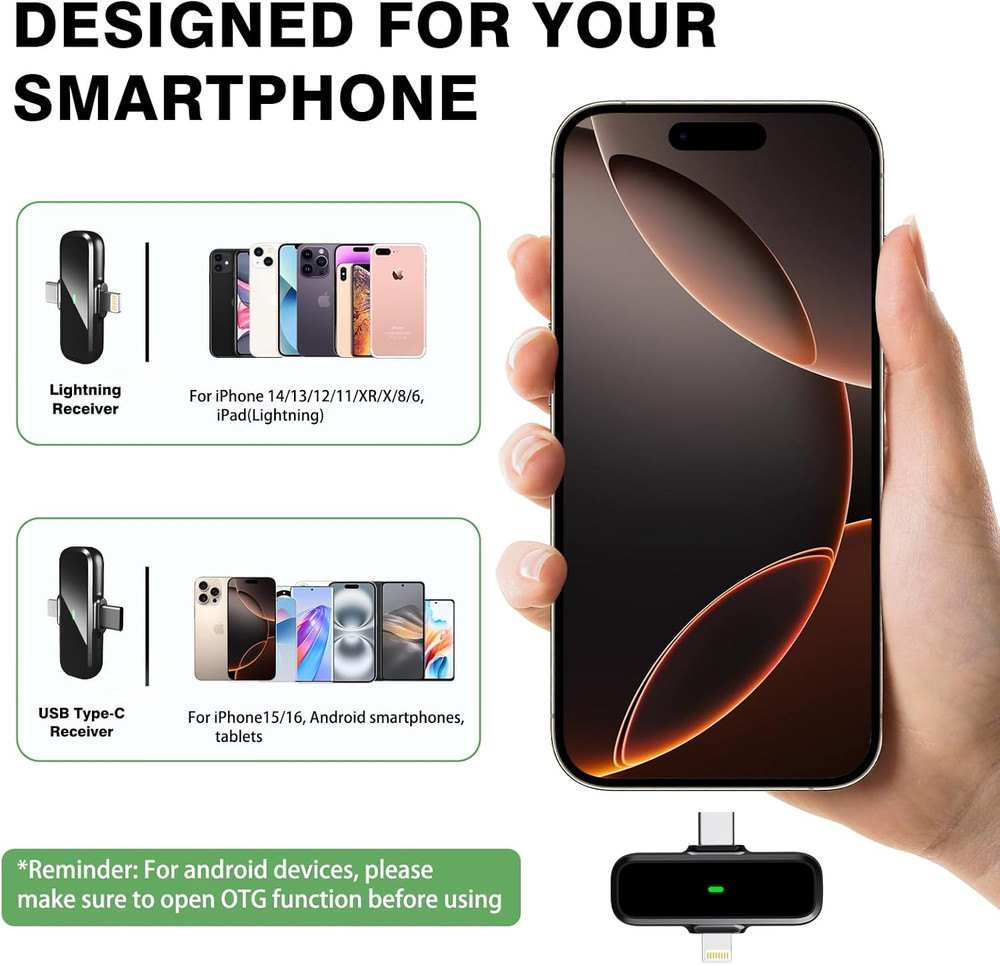 Wireless Lavalier Microphone for Iphone/Android - Dual Mini Noise Canceling Mic