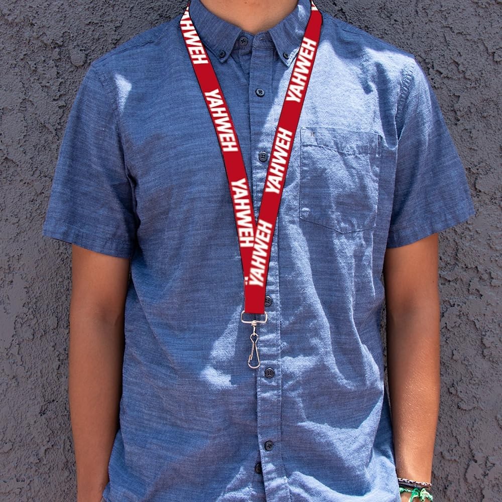 Buckle-Down Lanyard, Yahweh Text Red White, Elastic