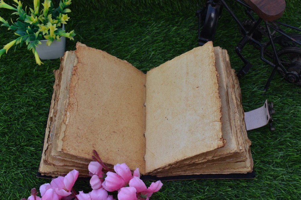 Wicca Moon Magic Witchcraft printed leather journal Deckle edge notebook 7x5"