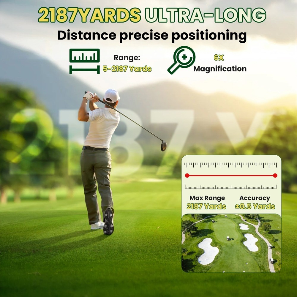 Laser Golf Rangefinder 6X Magnification 1200yd Range Slope Function for Golfing