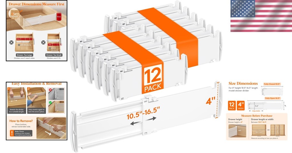 12-Pack Drawer Separators | Adjustable and Non-Slip for Secure Storage