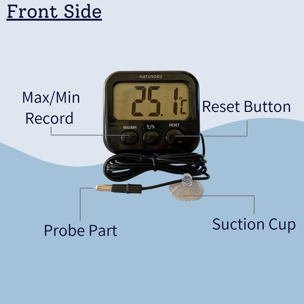 HATUSOKU Digital Thermometer with External Sensor, Magnet, Suction Cup, Black